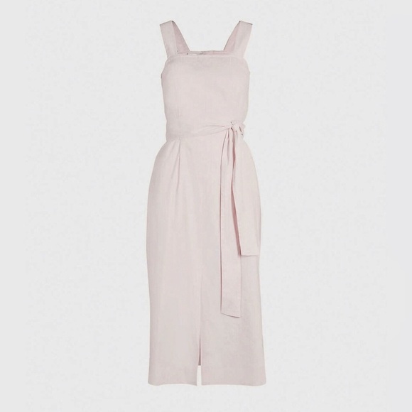 Vince | Linen-Blend Square Neck Midi in Blush Pink 2 - Picture 2 of 15